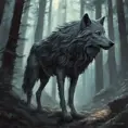 Wolf in the forest, Highly Detailed, Intricate, Gothic, Volumetric Lighting, Fantasy, Dark by Stanley Artgerm Lau