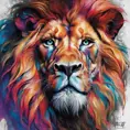 Lion, Highly Detailed, Intricate, Gothic, Volumetric Lighting, Color Splash, Vibrant Colors, Ink Art, Fantasy, Dark by Stanley Artgerm Lau