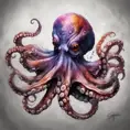 Octopus, Highly Detailed, Intricate, Color Splash, Ink Art, Fantasy, Dark by Stanley Artgerm Lau