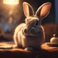 Epic shot of ultra cute rabbit in a wonderful cozy atmosphere, ultra inviting, luminous, evening atmosphere, Digital Painting, Photo Realistic, Sharp Focus