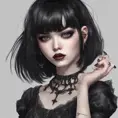 E-girl, fully body, black hair, bangs hairstyle, pale skin, high detail, highly detailed, digital painting, blank background, black fingernails on fingers, black lipstick, 8k, Gothic and Fantasy, Trending on Artstation