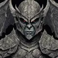 A close up of an orc wearing a helmet, ornate dramatic bat wing helmet, digital 2d fantasy art, intricate armor, face of an armored villian, Highly Detailed, Symmetrical Face, Dark Souls, Concept Art, Fantasy, Dark by Alex Grey, Dan Mumford