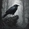 Crow in a haunted forest, Highly Detailed, Intricate, Gothic, Volumetric Lighting, Fantasy, Dark by Stanley Artgerm Lau