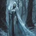 Ice mage in a haunted forest, Highly Detailed, Intricate, Gothic, Volumetric Lighting, Fantasy, Dark by Stanley Artgerm Lau