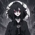 Goth woman in evil anime style, 8k, Dystopian, Dark