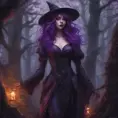 Purple haired witch in a haunted forest, Highly Detailed, Intricate, Gothic, Volumetric Lighting, Fantasy, Dark by Stanley Artgerm Lau