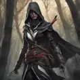 Assassin's creed female assassin in a haunted forest, Highly Detailed, Intricate, Gothic, Volumetric Lighting, Fantasy, Dark by Stanley Artgerm Lau