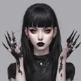 E-girl, fully body, black hair, bangs hairstyle, pale skin, high detail, highly detailed, digital painting, blank background, black fingernails on fingers, black lipstick, 8k, Gothic and Fantasy, Trending on Artstation