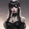 E-girl, fully body, black hair, bangs hairstyle, pale skin, high detail, highly detailed, digital painting, blank background, black fingernails on fingers, black lipstick, 8k, Gothic and Fantasy, Trending on Artstation