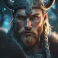 Closeup of a beautiful viking in a magical forest, 4k, Highly Detailed, Masterpiece, Pretty Face, Digital Illustration, Cinematic Lighting, Realistic, Sharp Focus, Centered, Beautifully Lit, Bioluminescent by Stanley Artgerm Lau