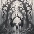 Deer in a haunted forest, Highly Detailed, Intricate, Gothic, Volumetric Lighting, Fantasy, Dark by Stanley Artgerm Lau