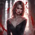 Beautiful girl in vampire academy with blood thirst eyes, 8k, Stunning, Digital Painting, Cinematic Lighting, Sharp Focus, Fantasy, Hyper Realistic