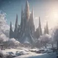 Futuristic galactic elven city in winter, 8k, Award-Winning, Highly Detailed, Beautiful, Octane Render, Unreal Engine, Radiant, Volumetric Lighting by James Gurney, Greg Rutkowski