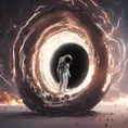 Digital art of Black hole containing strange object astronaut, Sci-Fi, Volumetric Lighting