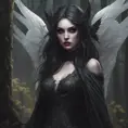 Winged vampiress in a haunted forest, Highly Detailed, Intricate, Gothic, Volumetric Lighting, Fantasy, Dark by Stanley Artgerm Lau