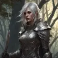 Ashen haired female paladin in a haunted forest, Highly Detailed, Intricate, Gothic, Volumetric Lighting, Fantasy, Dark by Stanley Artgerm Lau