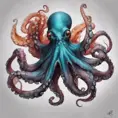 Octopus, Highly Detailed, Intricate, Color Splash, Ink Art, Fantasy, Dark by Stanley Artgerm Lau