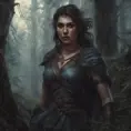 Kassandra in a haunted forest, Highly Detailed, Intricate, Gothic, Volumetric Lighting, Fantasy, Dark by Stanley Artgerm Lau