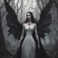 Winged vampiress in a haunted forest, Highly Detailed, Intricate, Gothic, Volumetric Lighting, Fantasy, Dark by Stanley Artgerm Lau