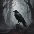 Crow in a haunted forest, Highly Detailed, Intricate, Gothic, Volumetric Lighting, Fantasy, Dark by Stanley Artgerm Lau