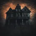 Haunted house with a terrifying atmosphere on a dark night, Dystopian, Dark