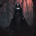 Female dracula in a haunted forest, Highly Detailed, Intricate, Gothic, Volumetric Lighting, Fantasy, Dark by Stanley Artgerm Lau