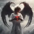 An angel flying hugging a demon flying, forming a heart shape, 4k, Photo Realistic, Fantasy