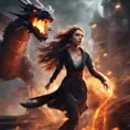 Beautiful sorceress girl running away from dragon, Gothic and Fantasy, Stunning, Digital Painting, Cinematic Lighting, Sharp Focus