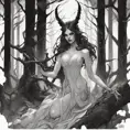 Succubus in a haunted forest, Highly Detailed, Intricate, Gothic, Volumetric Lighting, Fantasy, Dark by Stanley Artgerm Lau