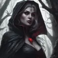 Female dracula in a haunted forest, Highly Detailed, Intricate, Gothic, Volumetric Lighting, Fantasy, Dark by Stanley Artgerm Lau