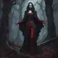 Female dracula in a haunted forest, Highly Detailed, Intricate, Gothic, Volumetric Lighting, Fantasy, Dark by Stanley Artgerm Lau