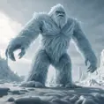 The Glacial Yeti is a towering ice creature that glistens with frost. Watch as ice crystals form and shatter realistically as it moves through its frigid habitat, 8k