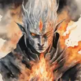 Sauron from LOTR in his elven form in flames and smoke in naruto, Watercolor, Anime, Dark