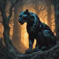 Panther in a haunted forest, Highly Detailed, Intricate, Gothic, Volumetric Lighting, Fantasy, Dark by Stanley Artgerm Lau