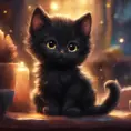 Epic shot of ultra detailed cute black baby cat in a wonderful cozy atmosphere, ultra inviting, luminous, evening atmosphere, little photorealistic, digital painting, sharp focus, ultra cozy and inviting, wish to be there. very detailed, arty, should rank high on youtube for a dream trip., Digital Painting, Sharp Focus