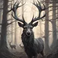 Deer in a haunted forest, Highly Detailed, Intricate, Gothic, Volumetric Lighting, Fantasy, Dark by Stanley Artgerm Lau