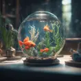 an aquarium with Ariel in a light bulb, perfect composition, 8k, HDR, Intricate Details, Masterpiece, Trending on Artstation, Epic, Cinematic Lighting, 3D Rendering, CryEngine, Unreal Engine, Dynamic Lighting