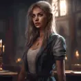 Beautiful girl in werewolf academy, 8k, Stunning, Digital Painting, Cinematic Lighting, Sharp Focus, Fantasy, Hyper Realistic