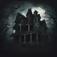 Haunted house with a terrifying atmosphere on a dark night, Dystopian, Dark