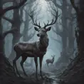 Deer in a haunted forest, Highly Detailed, Intricate, Gothic, Volumetric Lighting, Fantasy, Dark by Stanley Artgerm Lau