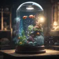 an aquarium with Ariel in a light bulb, perfect composition, 8k, HDR, Intricate Details, Masterpiece, Trending on Artstation, Epic, Cinematic Lighting, 3D Rendering, CryEngine, Unreal Engine, Dynamic Lighting