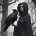 Raven in a haunted forest, Highly Detailed, Intricate, Gothic, Volumetric Lighting, Fantasy, Dark by Stanley Artgerm Lau