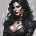 Alluring matte portrait of a beautiful Yennefer from the Witcher in the style of Stefan Kostic, 8k, Highly Detailed, Intricate, Half Body, Realistic, Sharp Focus, Volumetric Lighting, Fantasy, Elegant by Stanley Artgerm Lau, Greg Rutkowski