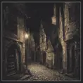 spooky medieval english street, night, ghostly monk standing, Gothic and Fantasy, Dark