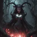 Succubus in a haunted forest, Highly Detailed, Intricate, Gothic, Volumetric Lighting, Fantasy, Dark by Stanley Artgerm Lau