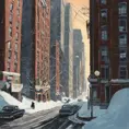 The scene in Hitchcock movie Vertigo, winter, Gouache painting, Highly Detailed, Intricate Details, Trending on Artstation, Winter, Sharp Focus, Gouache Painting by Greg Rutkowski