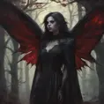 Winged vampiress in a haunted forest, Highly Detailed, Intricate, Gothic, Volumetric Lighting, Fantasy, Dark by Stanley Artgerm Lau