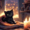 Epic shot of ultra detailed cute black baby cat in a wonderful cozy atmosphere, ultra inviting, luminous, evening atmosphere, little photorealistic, digital painting, sharp focus, ultra cozy and inviting, wish to be there. very detailed, arty, should rank high on youtube for a dream trip., Digital Painting, Sharp Focus