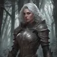 Ashen haired female paladin in a haunted forest, Highly Detailed, Intricate, Gothic, Volumetric Lighting, Fantasy, Dark by Stanley Artgerm Lau