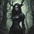 Huntress in a haunted forest, Highly Detailed, Intricate, Gothic, Volumetric Lighting, Fantasy, Dark by Stanley Artgerm Lau